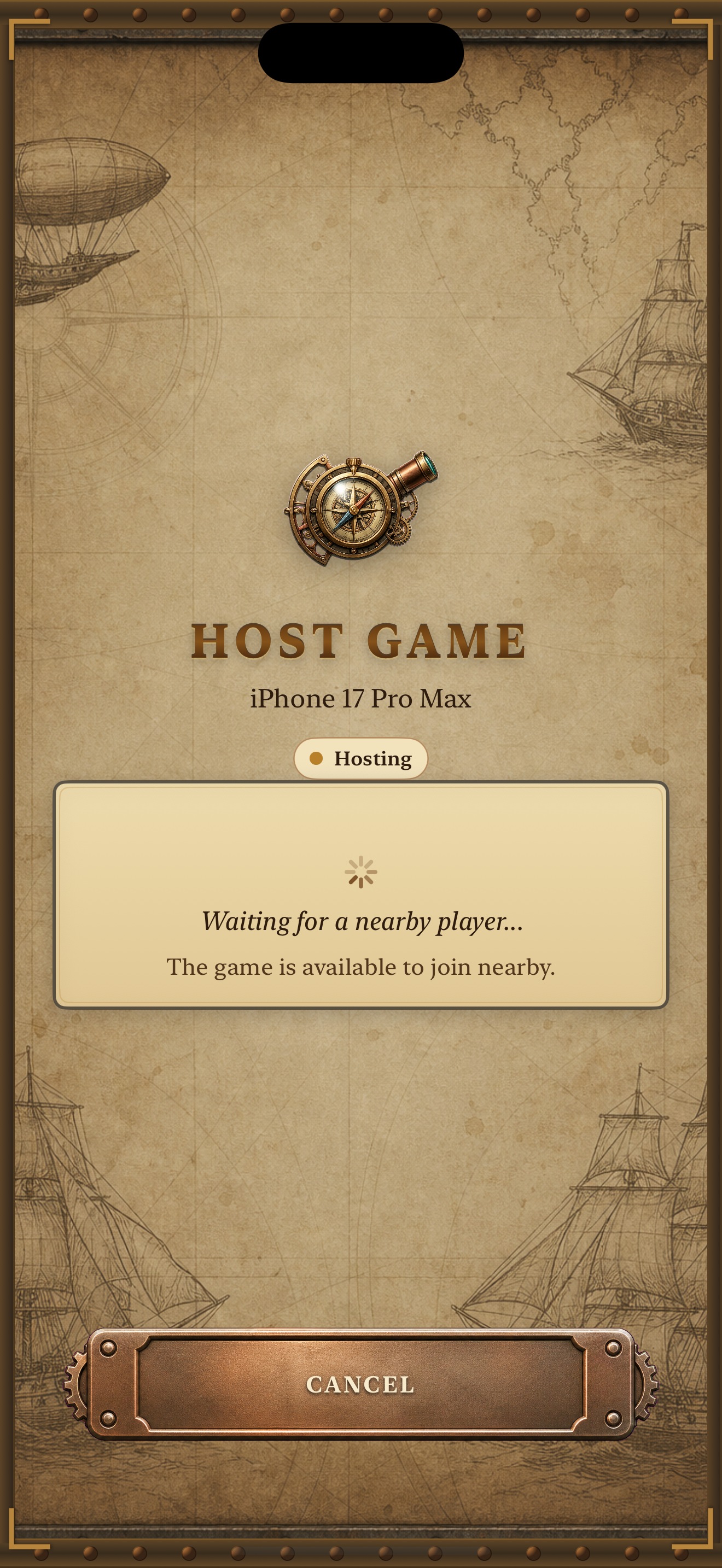 Sea Battle Host Game screen on iPhone.