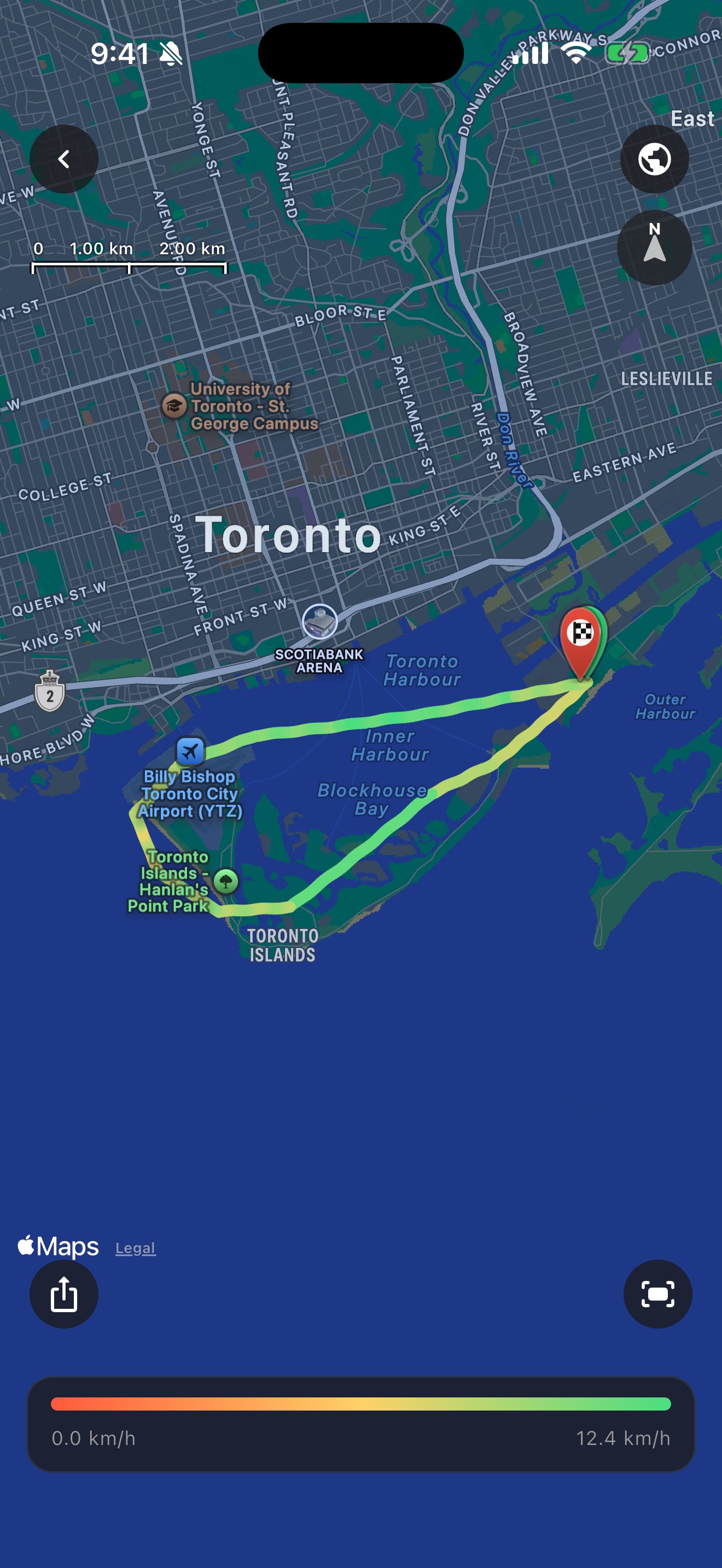 SUPKA fullscreen map of a paddling session on iPhone.